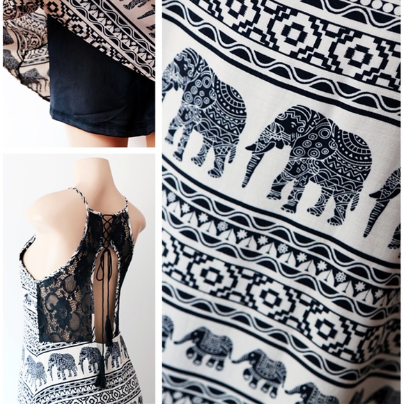 Navy Blue Elephant Lace Up Cutout Back Shift Dress - Picture 6 of 8